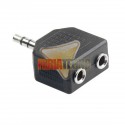 SPLITTER STEREO 3.5MM PLUG A 2 JACK, NEGRO. PARA 2 AUDIFONOS.