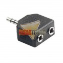 SPLITTER STEREO 3.5MM PLUG A 2 JACK, NEGRO. PARA 2 AUDIFONOS.