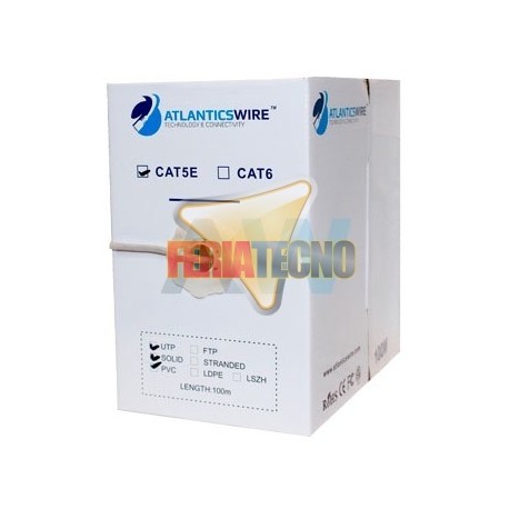 CABLE UTP CAT5E 100 MTS, 24 AWG, CCA PVC. GRIS. ATLANTICSWIRE