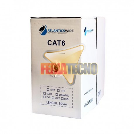 CABLE UTP CAT6 305 MTS, 23 AWG, CCA PVC. GRIS. ATLANTICSWIRE