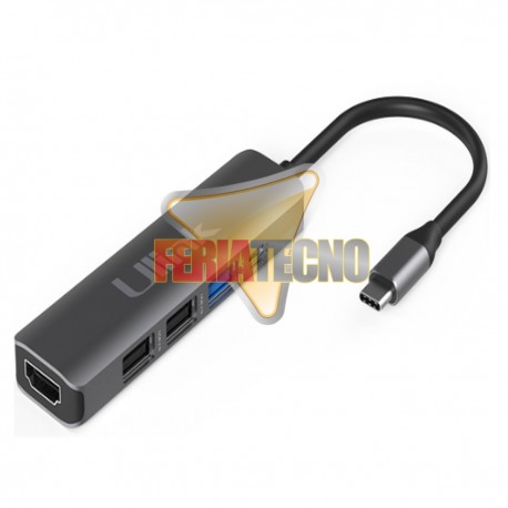 ADAPTADOR USB-C A HDMI, USB 3.0, 2 USB 2.0, USB-C CARGA