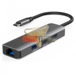 ADAPTADOR USB-C A RJ45 (LAN) CON 3 PUERTOS USB 3.0 HUB
