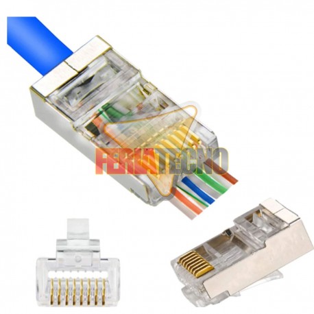 CONECTOR RJ45 CAT5E FTP METALICO, PASS THRU 100 UNI.