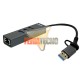 ADAPTADOR USB 3.0 Y USB-C A RJ45 (LAN) CON 3 USB 3.0