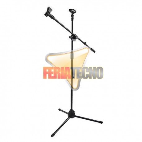 PEDESTAL PARA MICROFONO DOBLE, AJUSTABLE, BASE METALICA