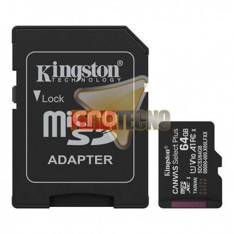 MEMORIA MICRO SD 64 GB CLASE 10+ADAPTADOR, CANVAS SELECT PLUS, KINGSTON