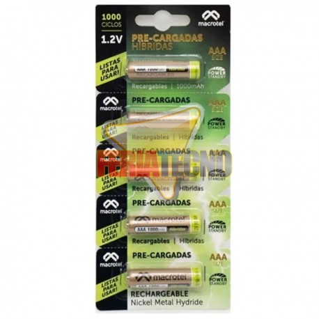 PILAS RECARGABLES AAA, 5 UNIDADES, 1000 MAH MACROTEL