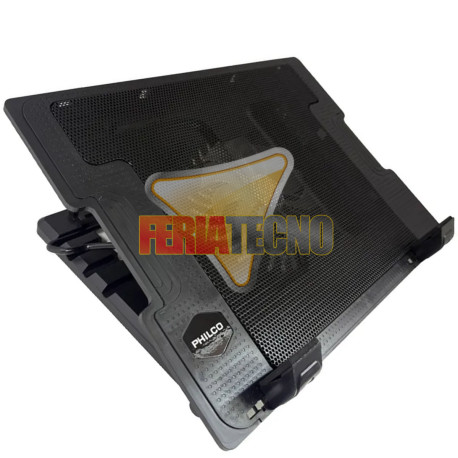 VENTILADOR PARA NOTEBOOK USB, AJUSTABLE EN ALTURA, 2 USB, LUZ AZUL. NEGRO