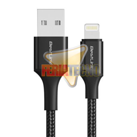 CABLE USB PARA IPHONE 5 / 6, IPOD, IPAD. NEGRO. 1 METRO. RC-129I