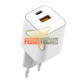 CARGADOR USB CORRIENTE DUAL PD, QC. CARGA RÁPIDA, CON CABLES USB-C, BLAN