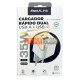 CARGADOR USB CORRIENTE DUAL PD, QC. CARGA RÁPIDA, CON CABLES USB-C, BLAN