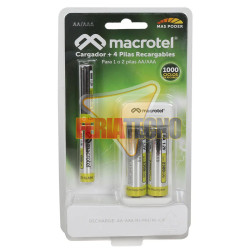 CARGADOR CON 4 PILAS RECARGABLES, 2 AAA Y 2 AA
