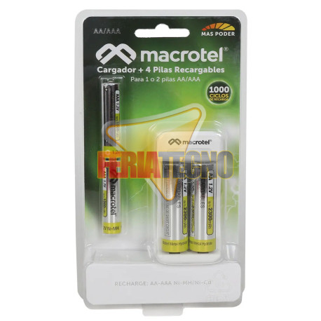 CARGADOR CON 4 PILAS RECARGABLES, 2 AAA Y 2 AA