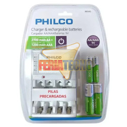 Cargador de Pilas AA AAA y Bateria 9V Incluye 2 AA + 2 AAA Philco