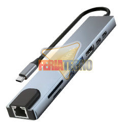 ADAPTADOR USB-C A HDMI, 2 USB 3.0, RJ45(LAN), USB 2.0, SD, MICRO SD, USB-C CARGA