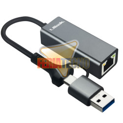 Adaptador Red RJ45 Gigabit USB 3.0 y USB-C Hibrido 1000Mbps